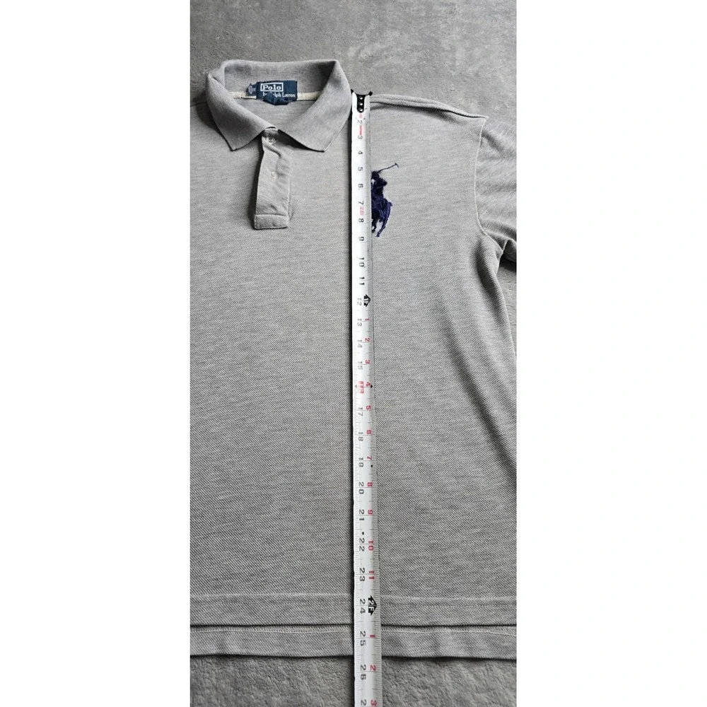 Polo Ralph Lauren Big Pony Polo Mens XL Gray Navy Pique Preppy Custom Fit